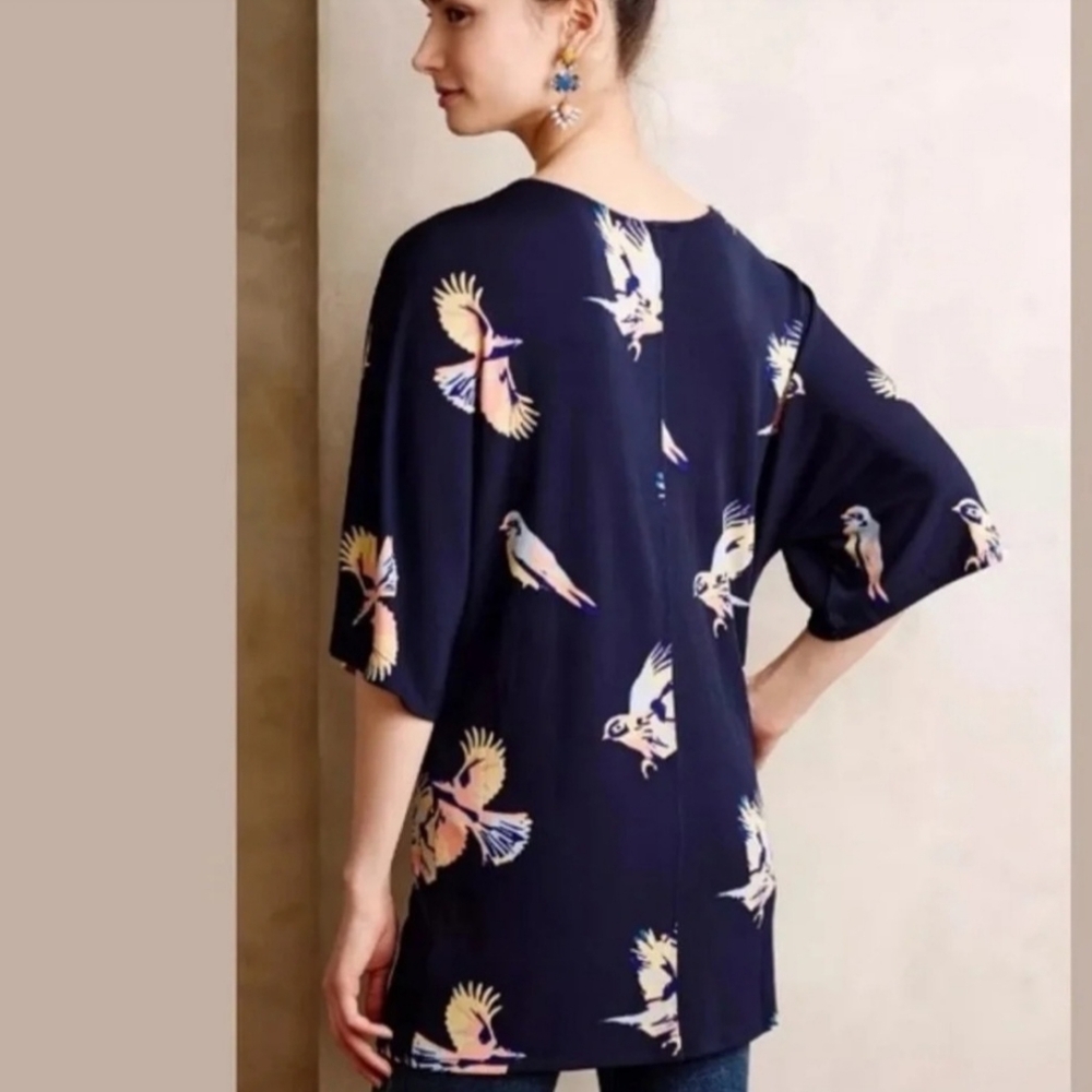 Anthropologie Deletta Fly Away Bird Navy Tunic - Picture 2 of 11